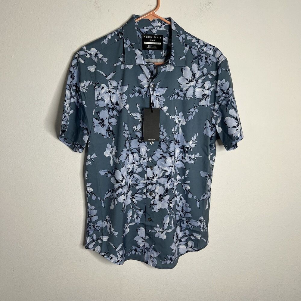 Perry Ellis Men’s Shirt Floral Button-Up Short Sleeve Slim Fit Size M